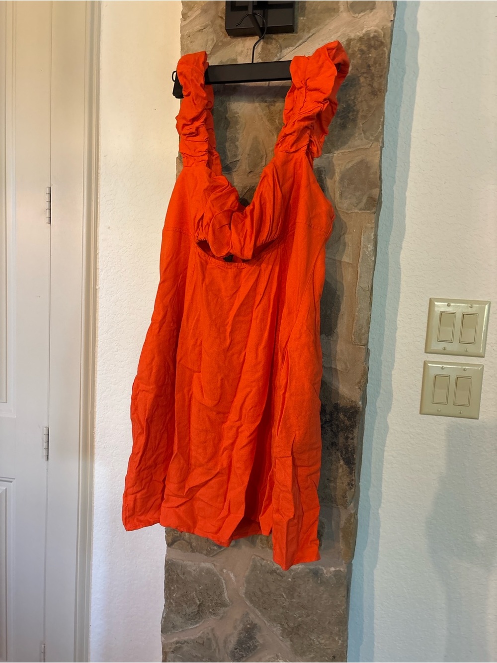 Vibrant Orange Ruffle Strap Summer Dress